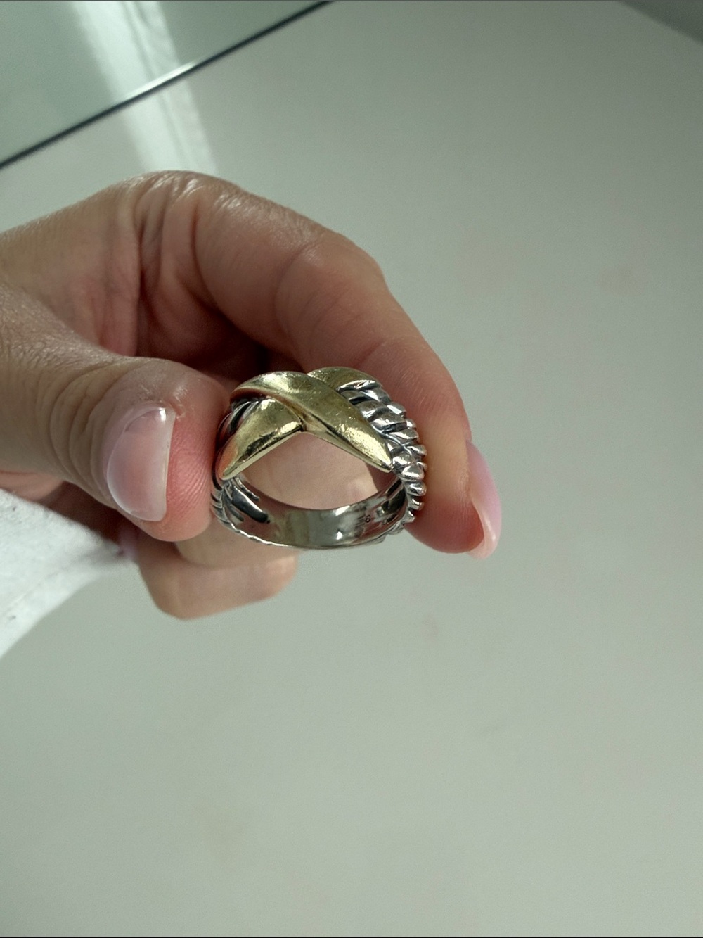 David Yurman Two-Tone Gold and Silver Crossover Ring - Picture 4 of 6